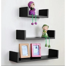 Kit com 3 Nichos Prateleiras em U - UniShelf™ - Tamanhos 20/30/40 cm, MDF Branco e Preto, Ideal para Livros e Decoração de Sala e Quarto