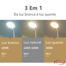 Luminária de Mesa LED Recarregável FlexiLight™ - Abajur Touch com Haste Flexível, Ideal para Estudo e Uso Sem Fio