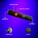 Lanterna UV LED Ultravioleta 395nm - Detecta Notas Falsas, Resíduos, Urina e Insetos - Luz Negra Roxa Portátil (Bateria Inclusa)