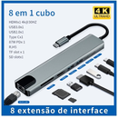 Hub USB-C 8 em 1 com HDMI 4K - Docking Station para Notebook com PD 100W, Leitor SD/TF, Ethernet RJ45 - Compatível com MacBook e ThinkPad