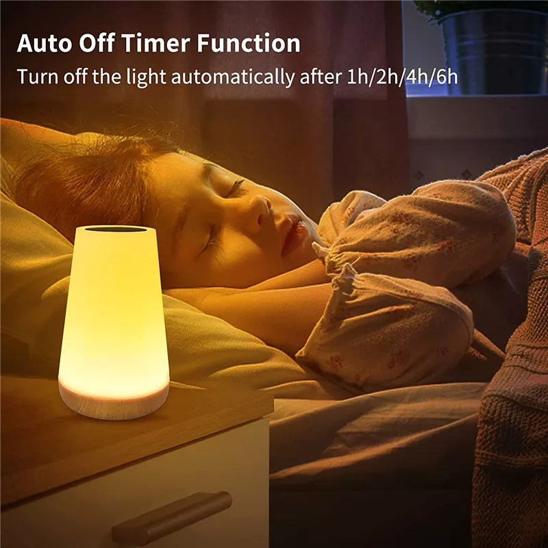 Luminária Noturna Portátil com Controle Remoto RGB de Mudança de Cor, Lâmpada de Toque Dimmable, Luminária de Mesa Portátil para Quarto, Lâmpada de Cabeceira Recarregável por USB