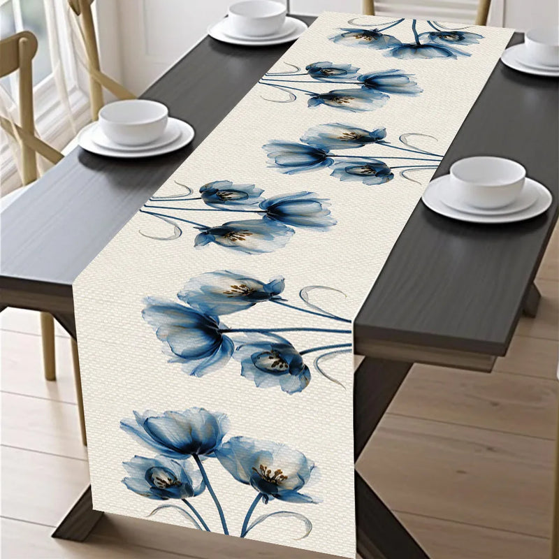 Toalha de Mesa Azul Tulipa para Decoração de Cozinha e Mesa de Jantar, Antimanchas, Decoração de Mesa Retangular para Mesa de Jantar