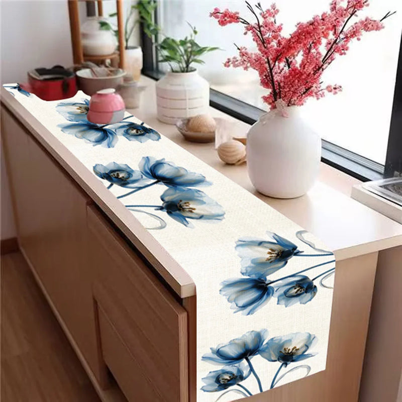 Toalha de Mesa Azul Tulipa para Decoração de Cozinha e Mesa de Jantar, Antimanchas, Decoração de Mesa Retangular para Mesa de Jantar